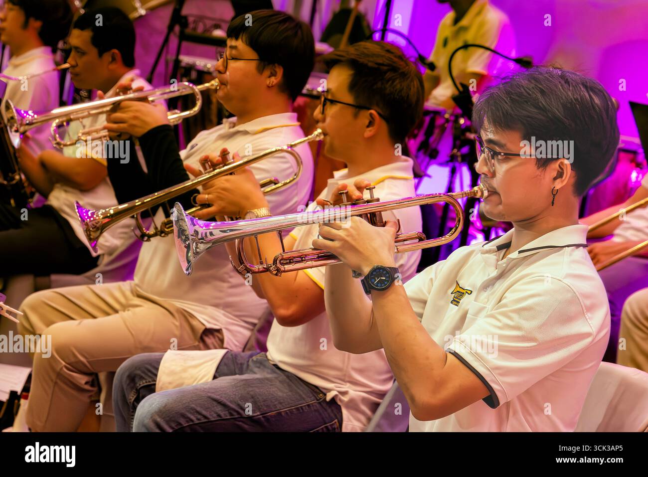 Royal Bangkok Symphony Orchestra performance on stage at open air Concert in the Park, Lumphini, Bangkok, Thailand Stock Photo