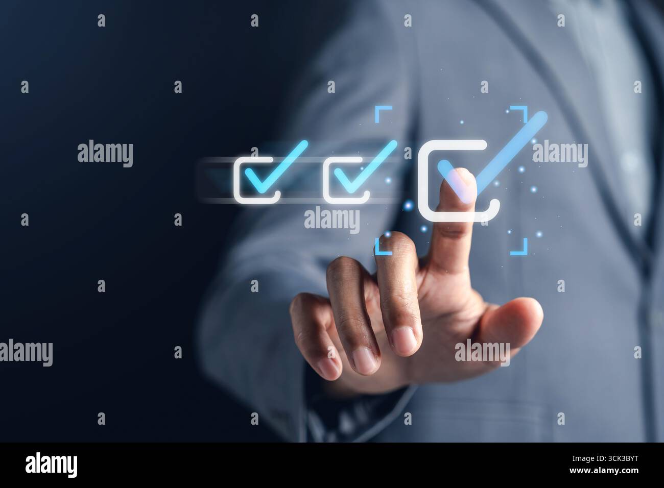 Checklist completion businessman digital checkbox, task management ...