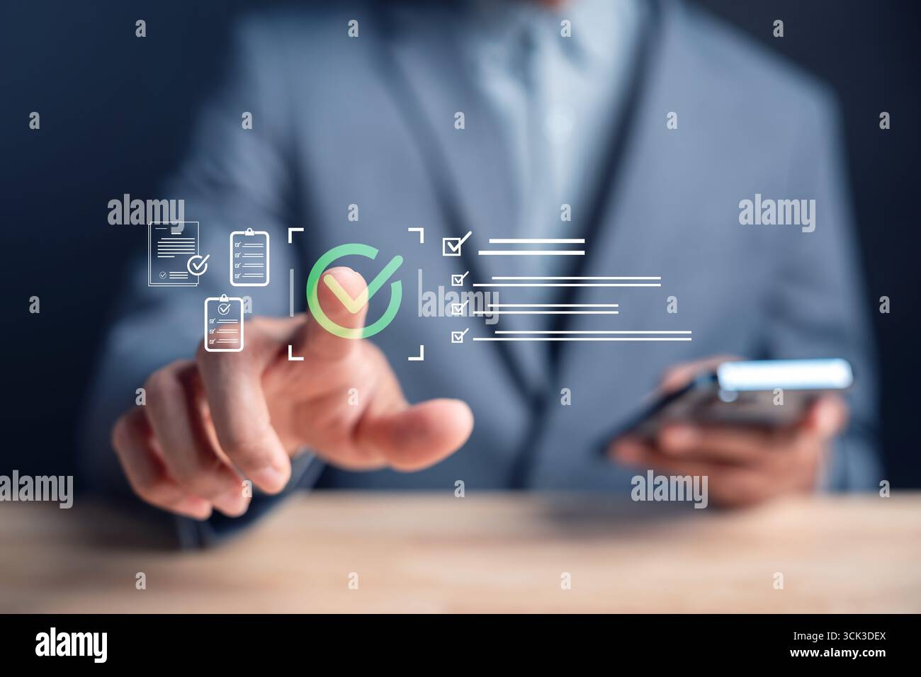 Digital checklist with document verification, approval process, task management, quality control Stock Photo