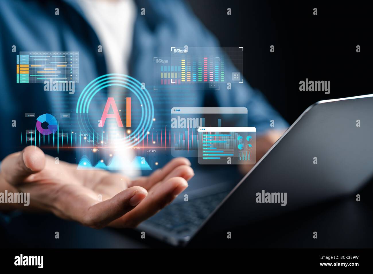 AI smart automation data visualization, artificial intelligence, machine learning, predictive Stock Photo