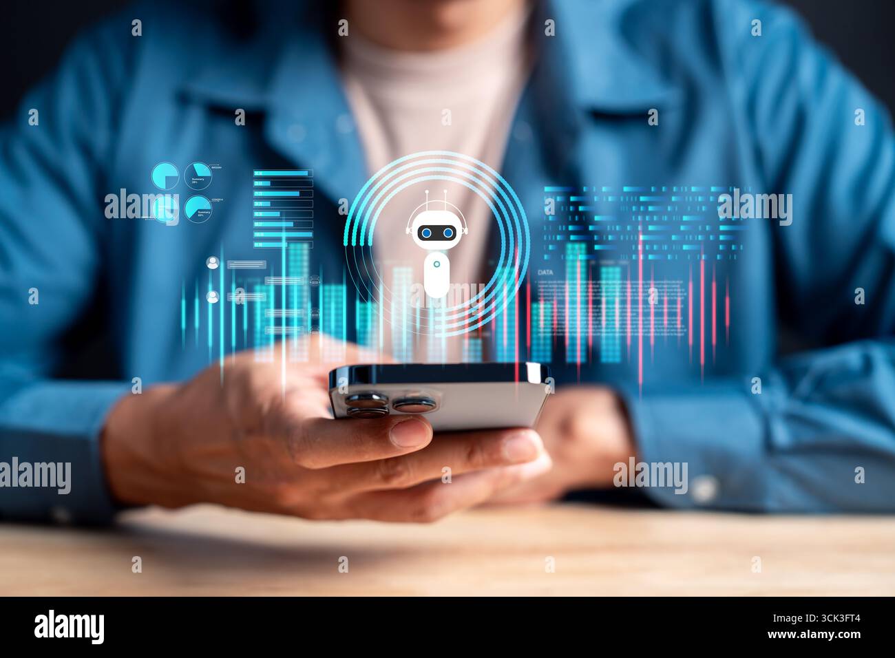 Artificial intelligence technology for data analytics and processing, chatbot assistant, big data Stock Photo