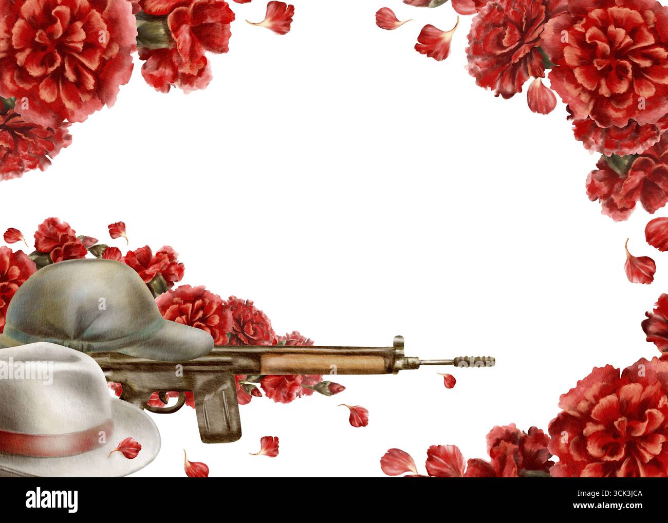 Flowering Rifle Carnation Revolution 25 april 1974 in Portugal, horizontal template ...