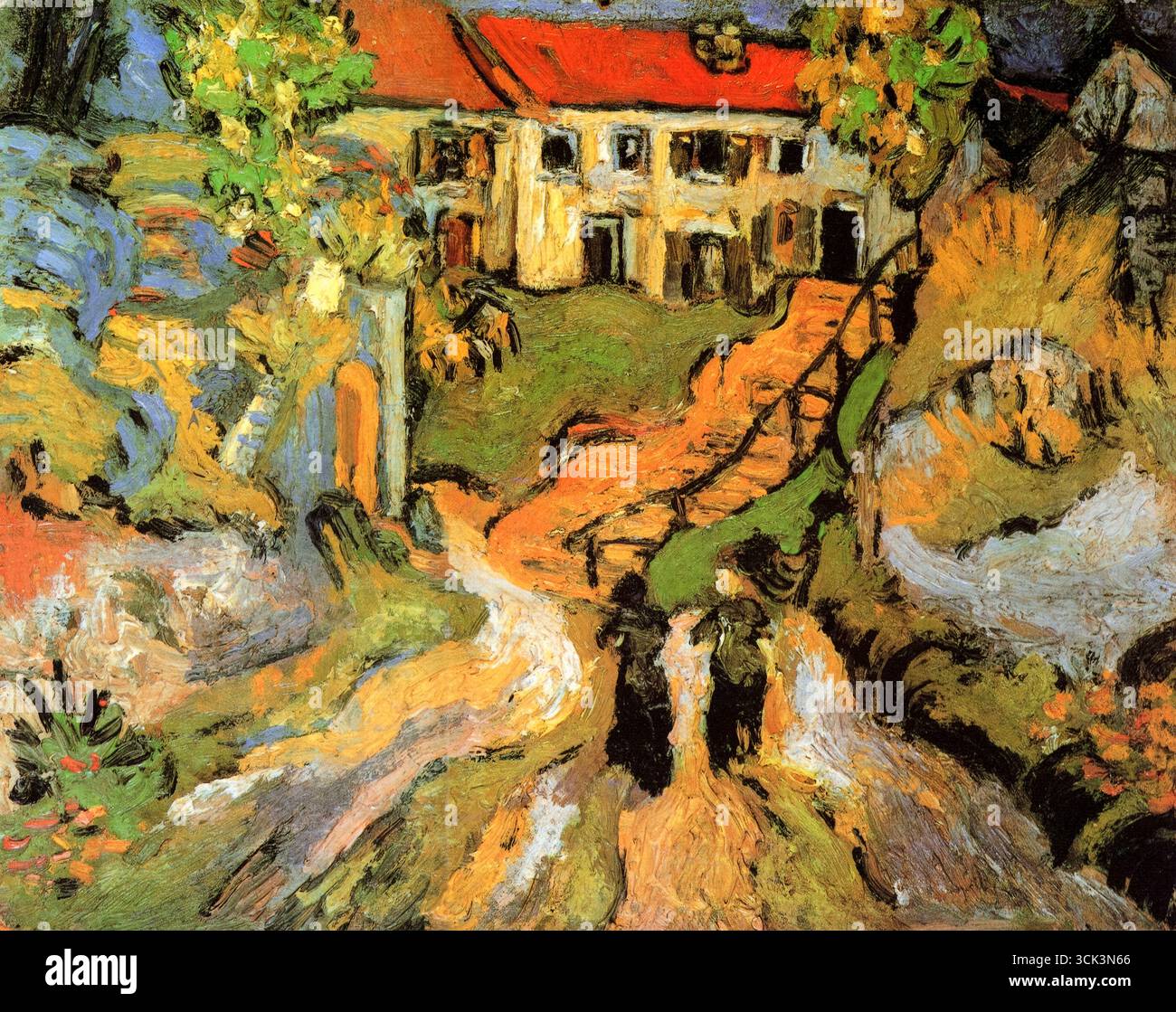 Vincent van Gogh, Village Street and Steps in Auvers with Two Figures, painting in oil on canvas, 1890 Stock Photo