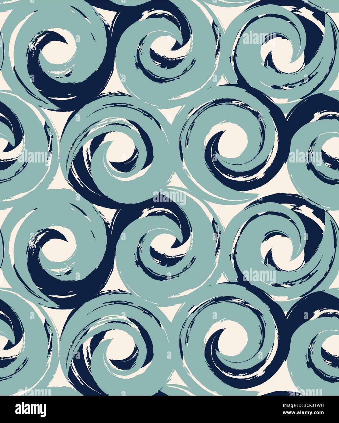 Blue curl water seamless pattern. Grunge texture vector illustration. Whirlpool repeat pattern. Stock Vector