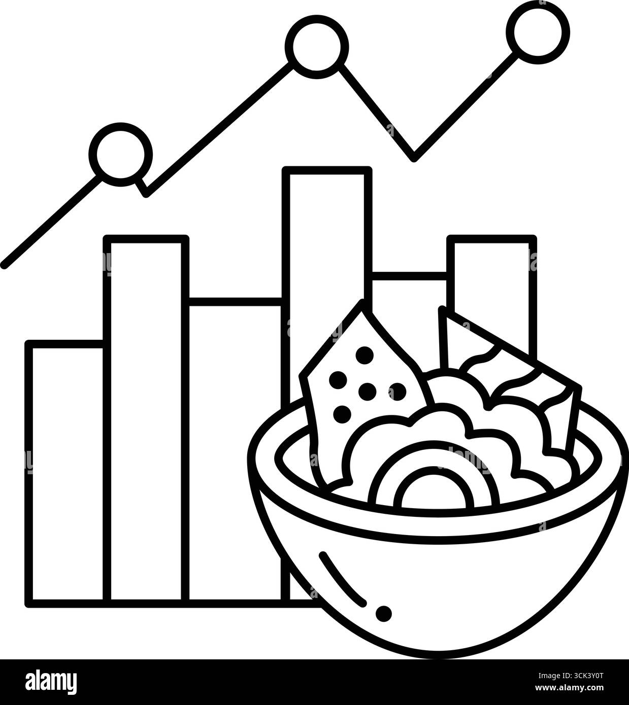 Vegetable Line Graph A bowl of food is shown with a graph of numbers above it. The bowl is ...