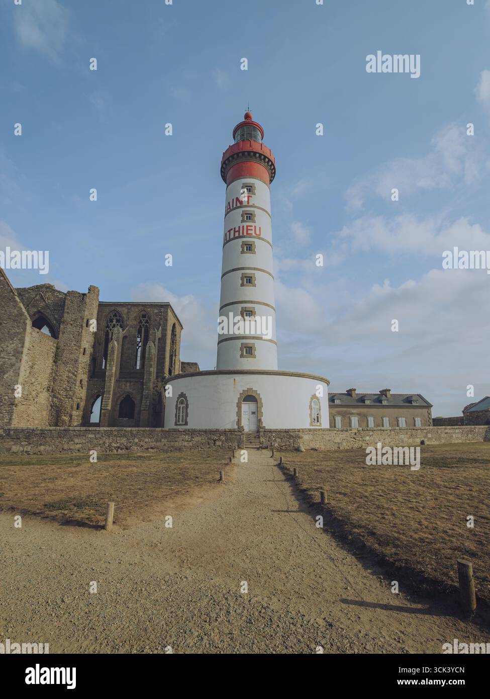 View of the striking Phare de Saint-Mathieu lighthouse, with its red ...