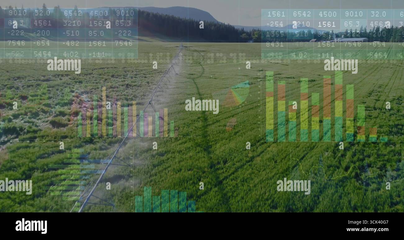Showing center pivot pipeline extending across agricultural field, with ...