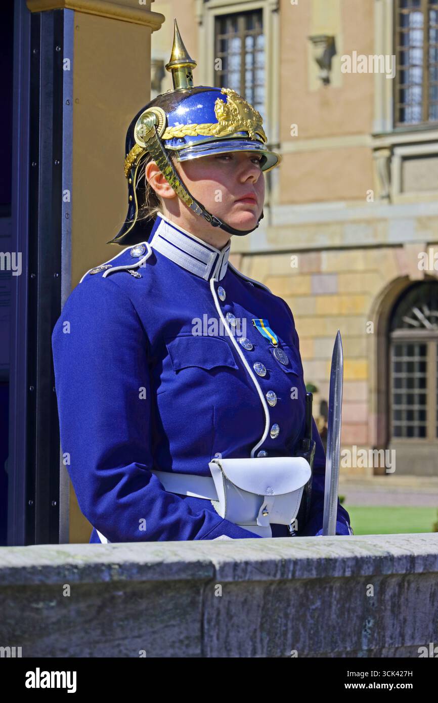 Female soldier on guard duty, Royal Palace, Stockholm Stock Photo
