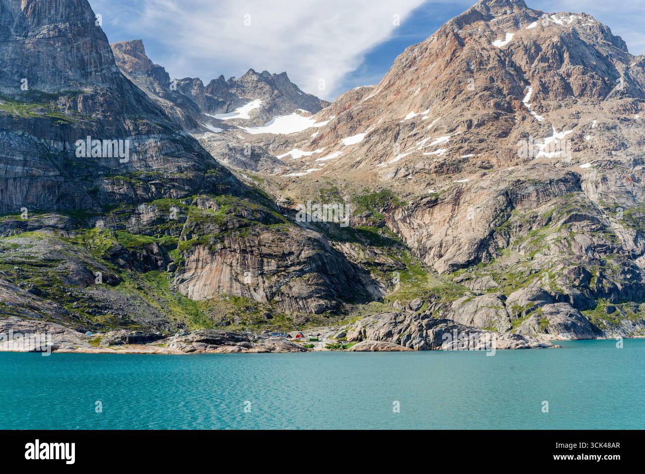view of Aappilattoq settlement, Prince Christian Sound, Greenland, Europe, 3 August 2025 Stock Photo