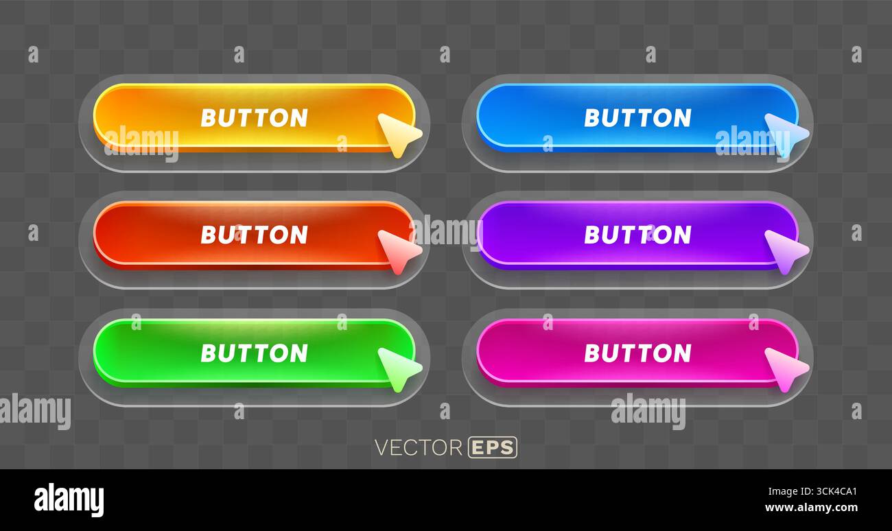 Click here button set, link mouse click, color set. Vector Stock Vector