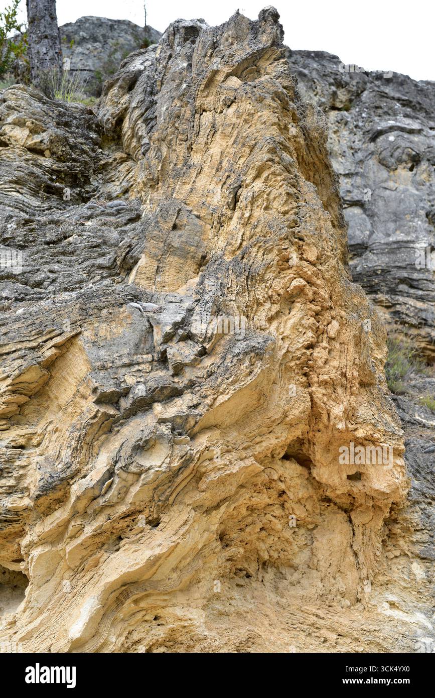 Precipition Rocks Travertine formation. Travertine is a sedimentary rock formed by ...