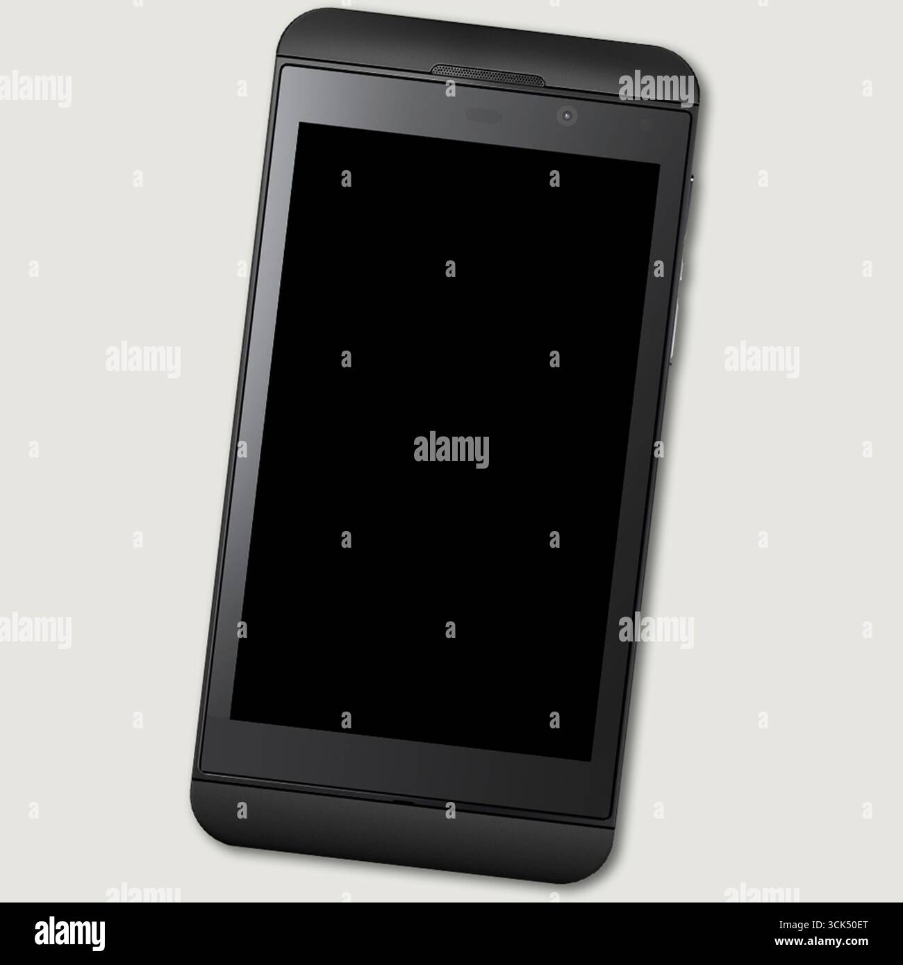 Top up view realistic smart phone isolated on plain background , useful for element designs. Stock Photo