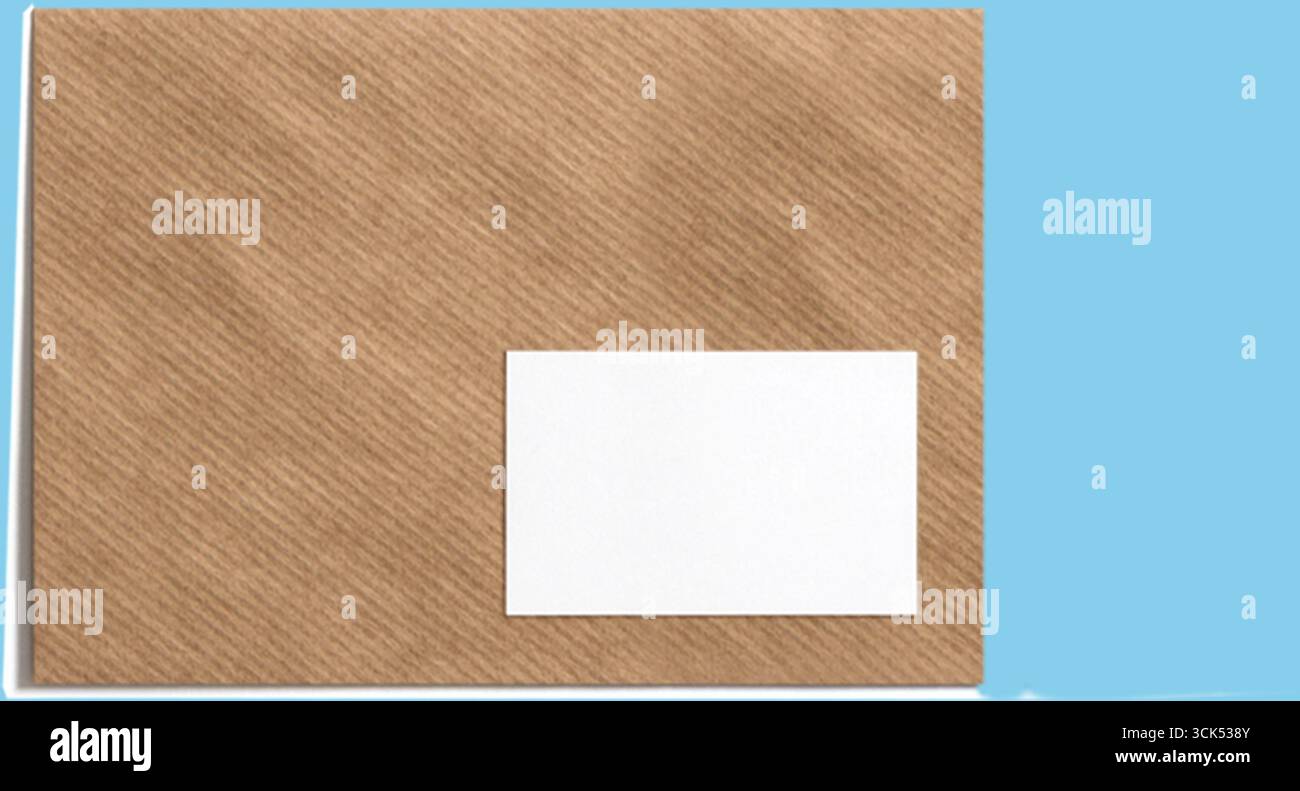 A simple brown envelope with a blank white label for addressing. Stock Photo