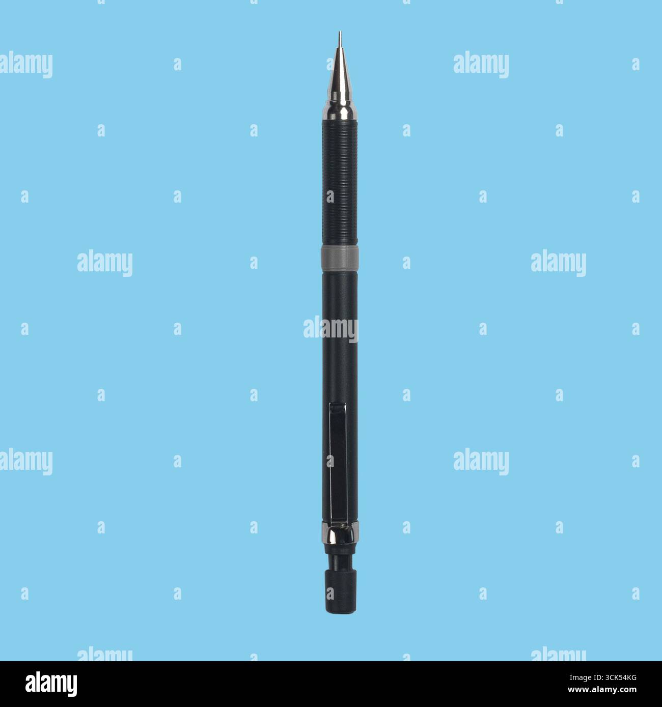 A sleek black pen with a silver tip, designed for writing and drawing. Stock Photo