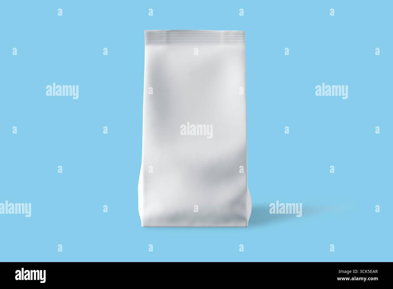 A plain, white packaging bag designed for various products, emphasizing simplicity and versatility. Stock Photo