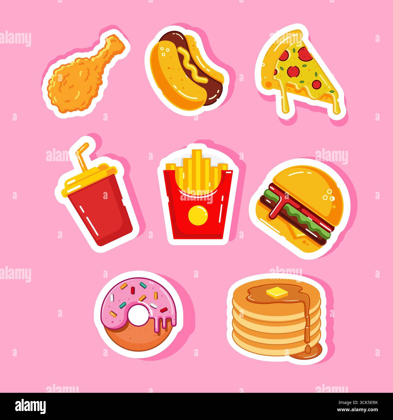 Set Of Stickers Fast Food Vector Illustration Cartoon Design Isolated ...