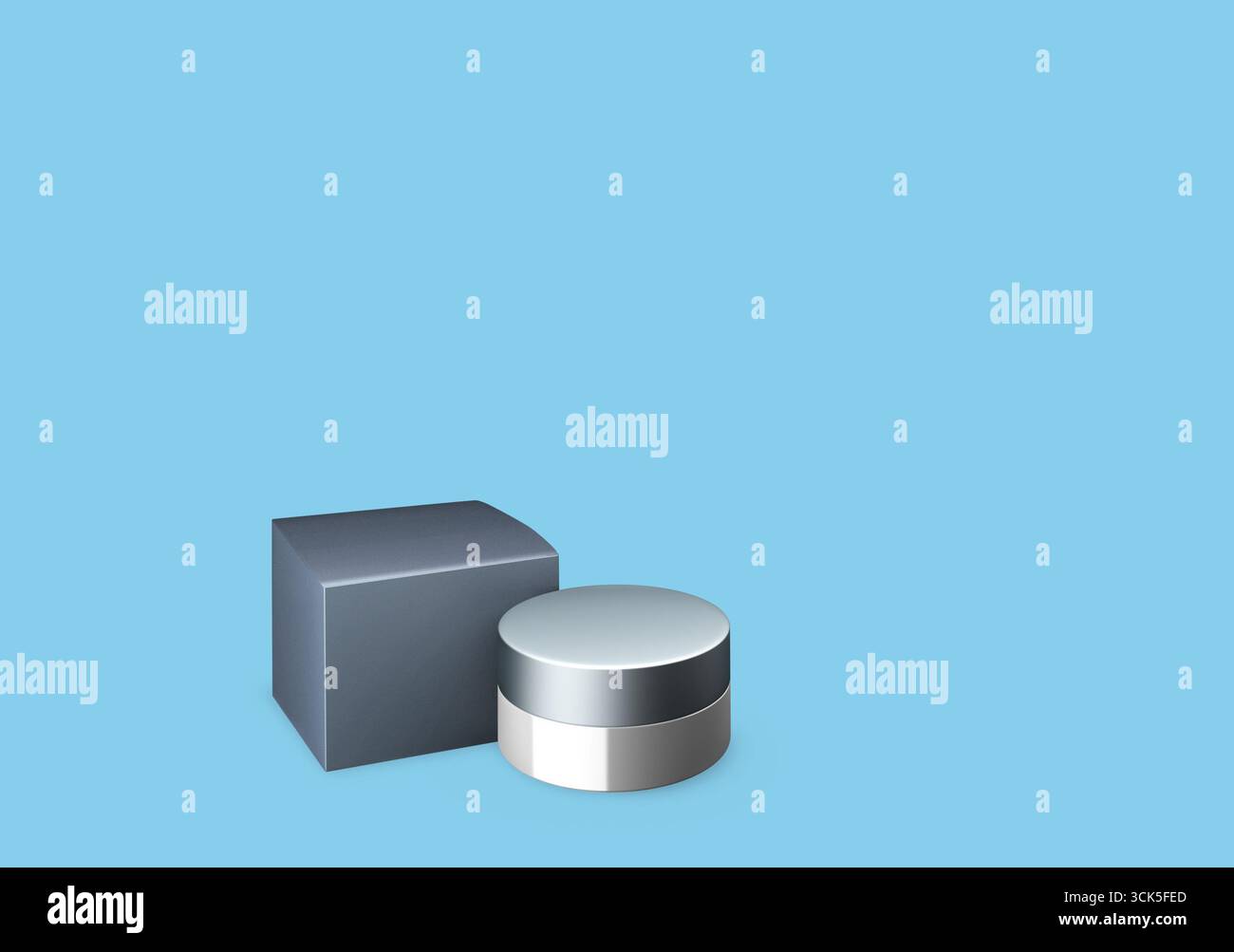 This image features geometric shapes, a rectangular block and a cylindrical object, representing basic 3D forms. Stock Photo