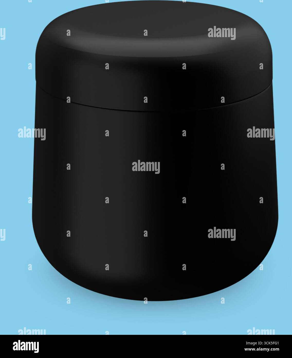 A simple black container with a smooth, rounded lid, likely used for ...
