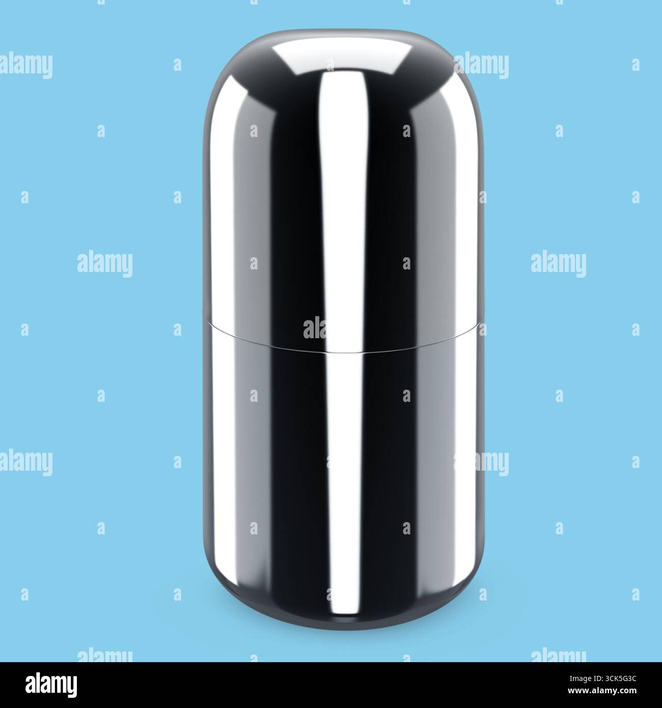 A sleek, cylindrical container with a reflective black surface, designed for storage or packaging. Stock Photo