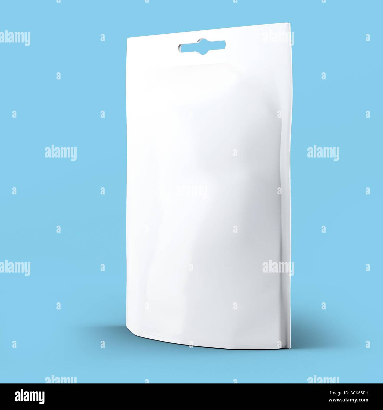A plain white packaging pouch designed for various products. Stock Photo