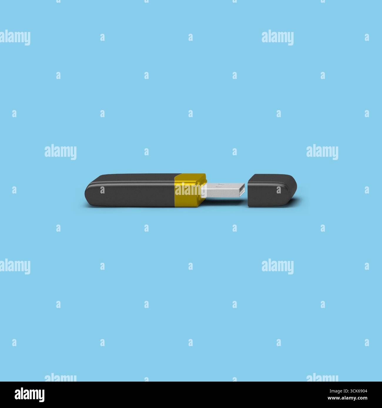 A sleek, modern USB flash drive with a metallic connector and a black ...