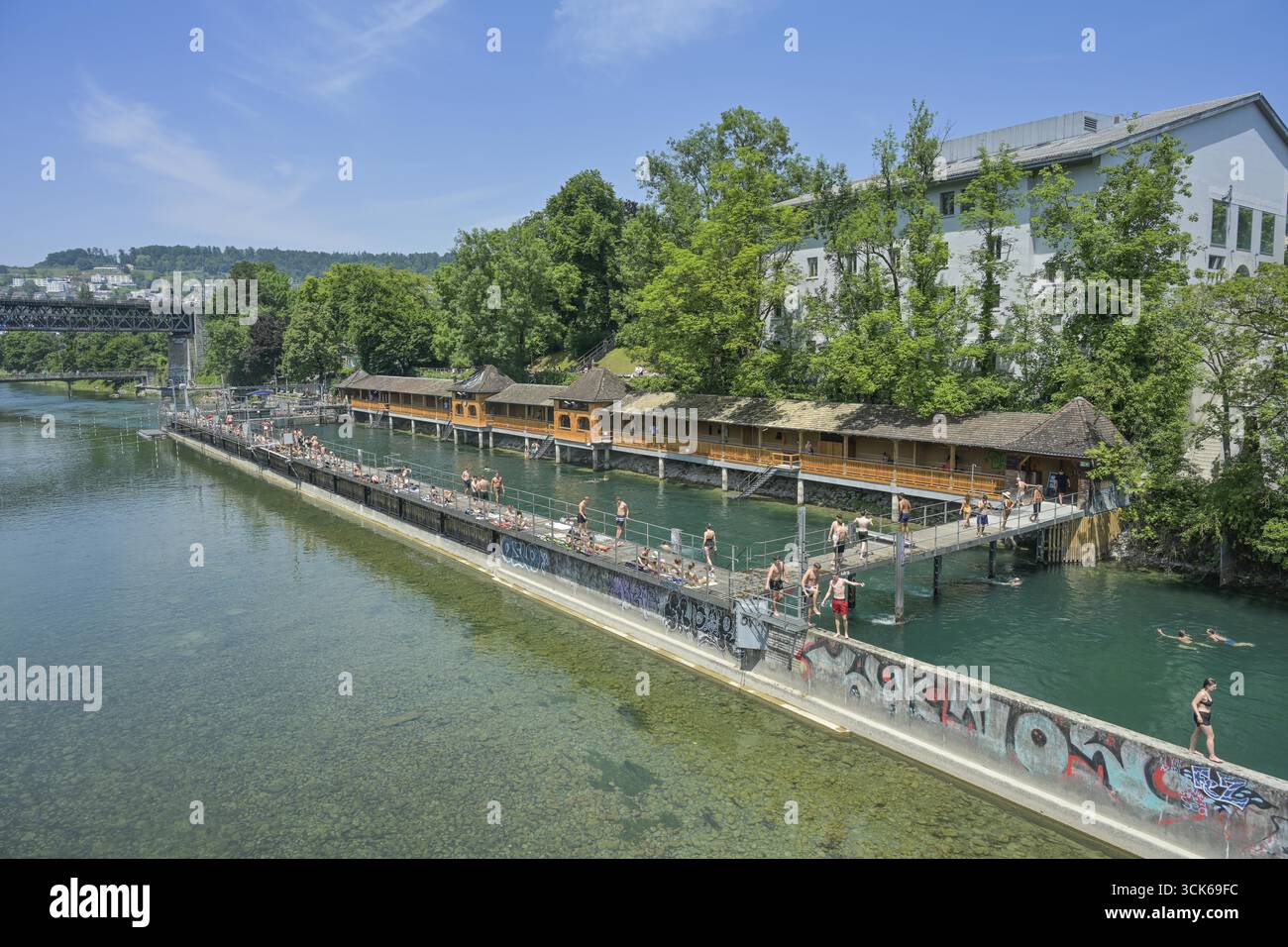 Flussbad Unterer Letten River Limmat Zurich Switzerland Stock Photo flussbad-unterer-letten-river-limmat-zurich-switzerland-stock-photo