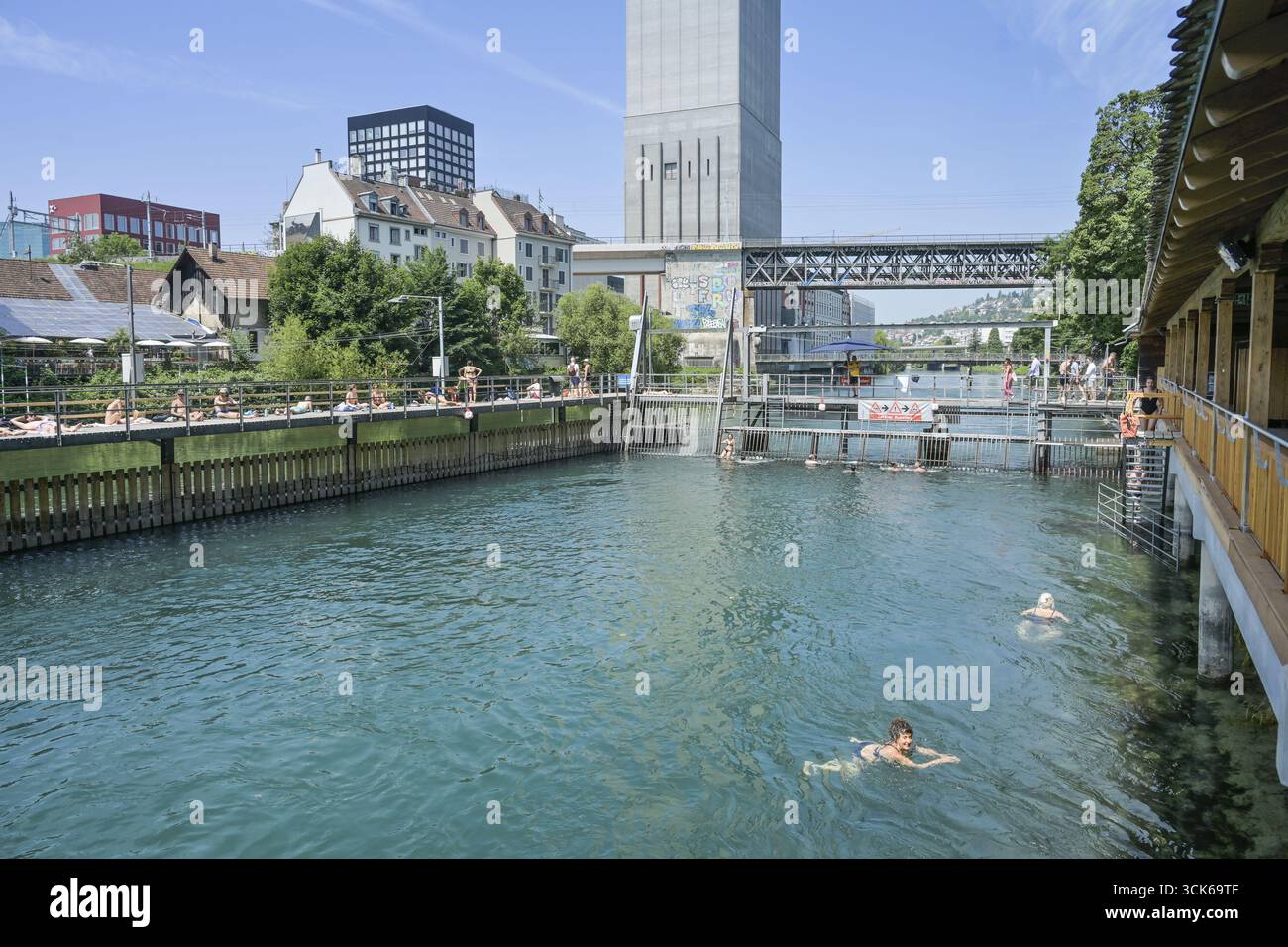 Flussbad Unterer Letten River Limmat Zurich Switzerland Stock Photo flussbad-unterer-letten-river-limmat-zurich-switzerland-stock-photo