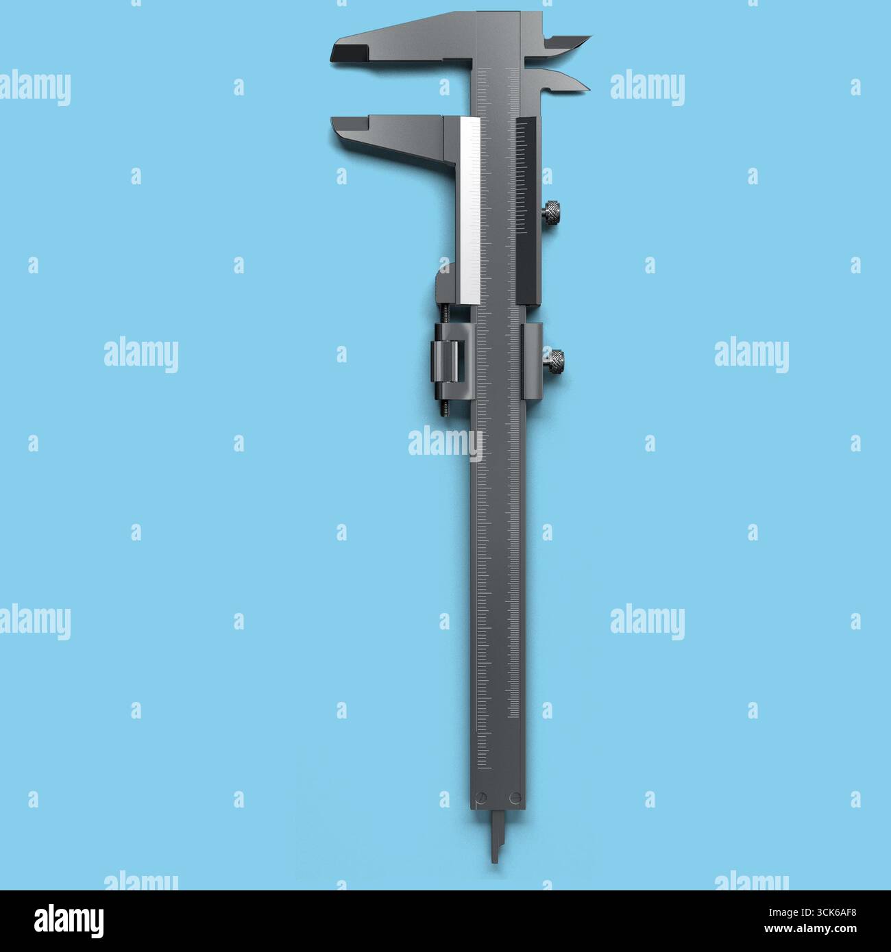 A caliper tool used for measuring the distance between two opposite sides of an object with precision. Stock Photo
