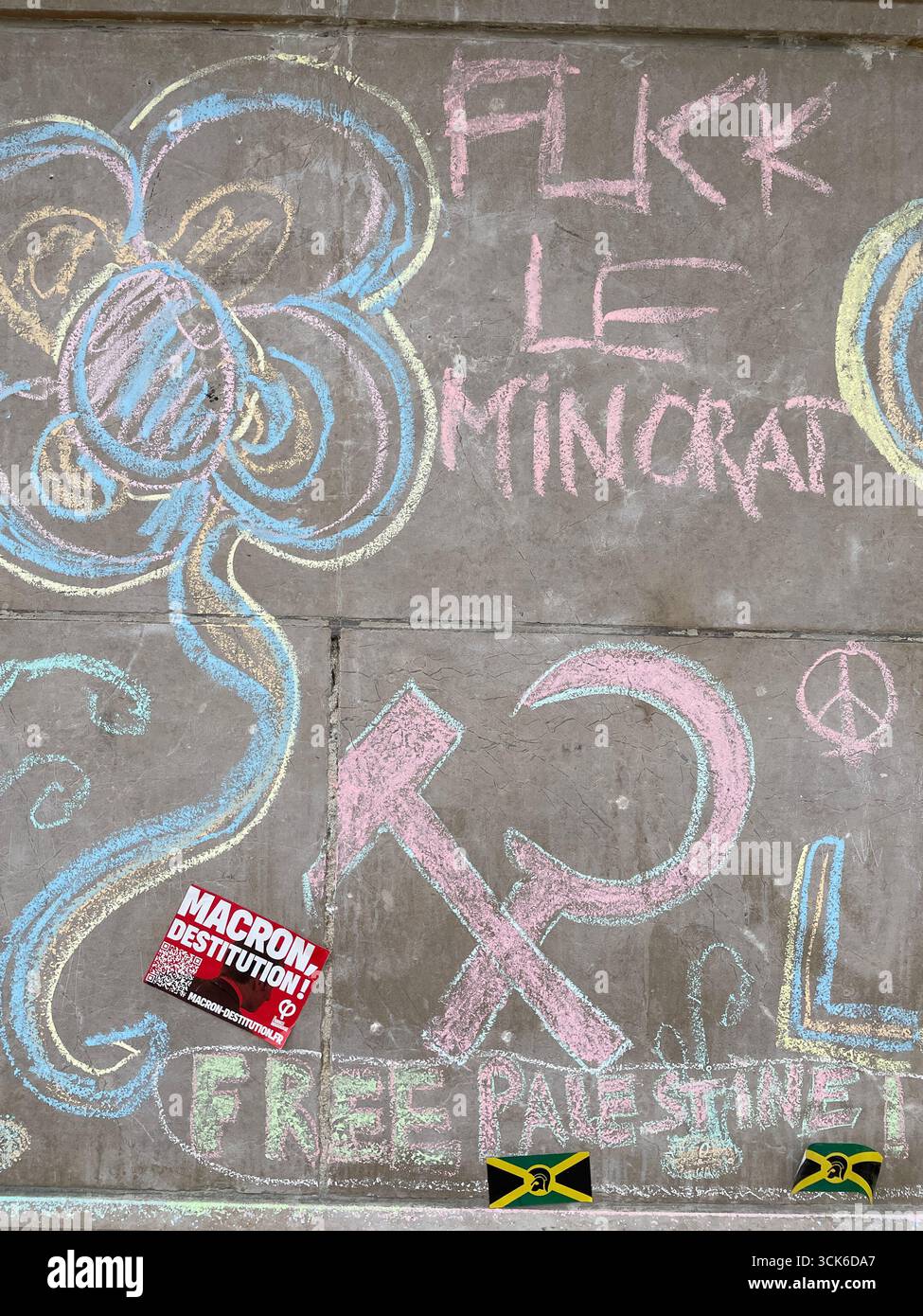 Inscriptions on the Girondins monument in Bordeaux made by protesters from the 'Block Everything' movement on September 10, 2025. France - Smartphone Captured Stock Image