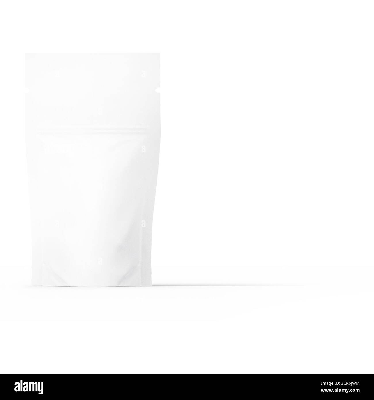 A plain white packaging bag designed for various products, emphasizing simplicity and versatility. Stock Photo