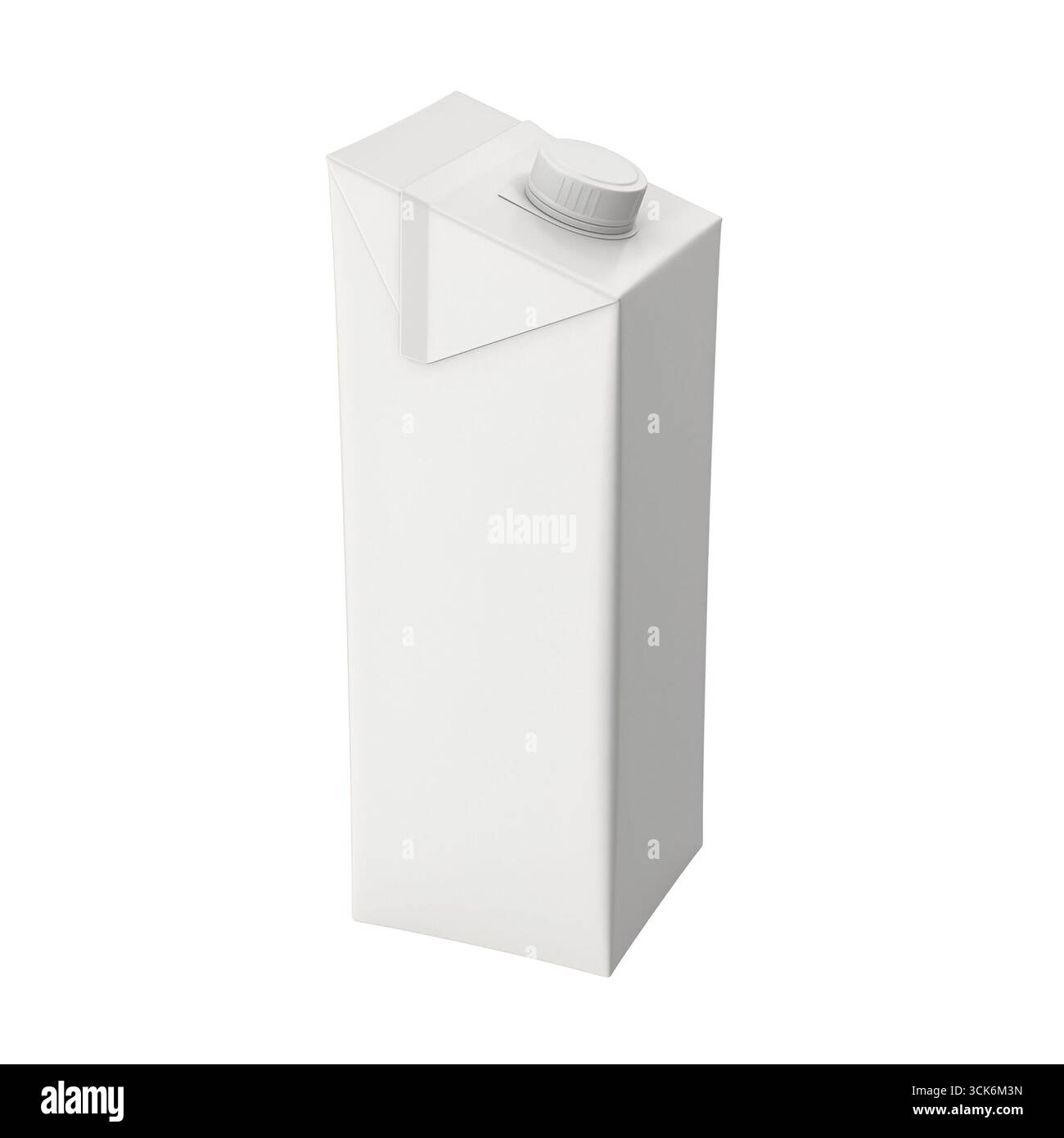 A plain, white beverage carton designed for packaging liquids. Stock Photo