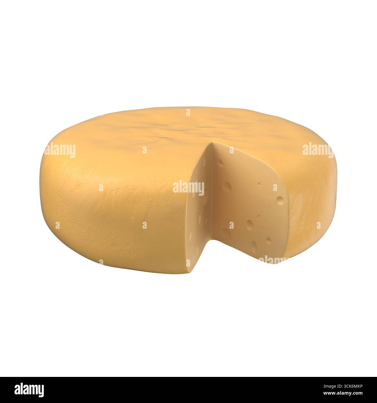A round cheese wheel with a slice cut out, showcasing its creamy ...