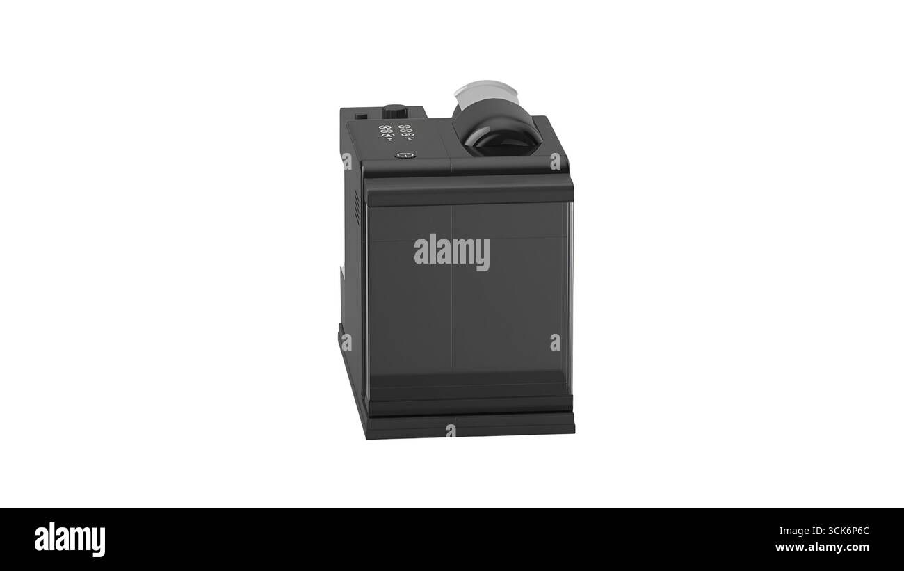 A compact black device designed for precise measurements, possibly for scientific or industrial use. Stock Photo