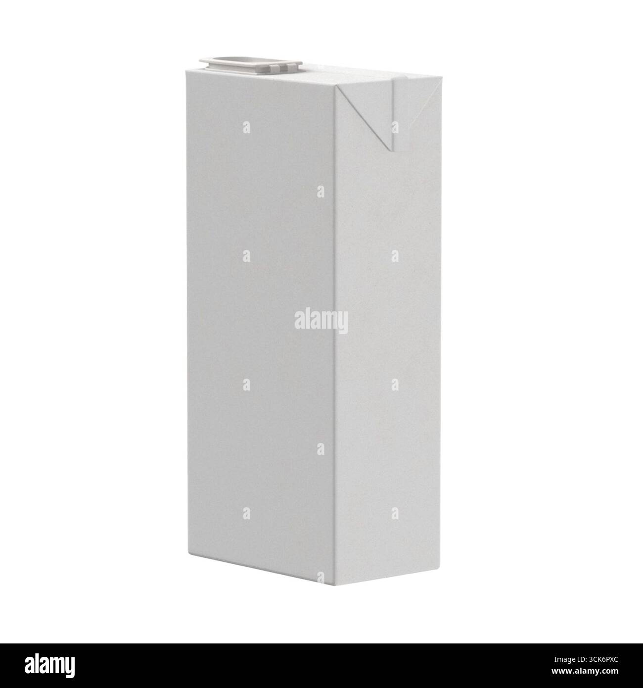 A plain white juice carton, designed for packaging beverages. Stock Photo