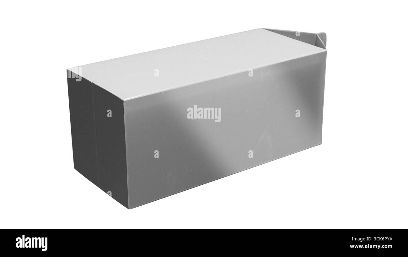 A simple, rectangular, metallic box with a slightly slanted top, likely ...