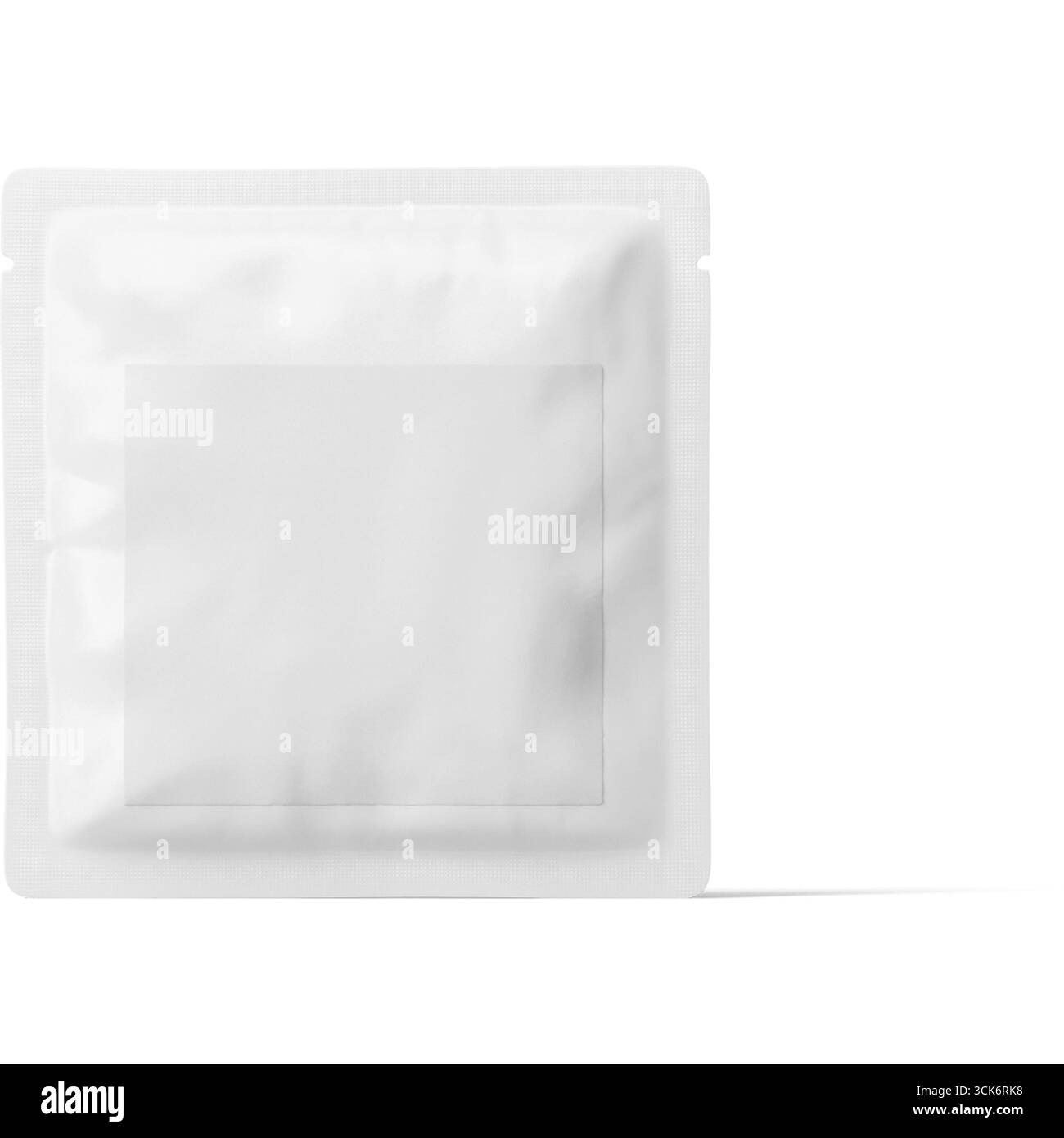 A plain white packaging pouch designed for various uses, featuring a square window for visibility. Stock Photo