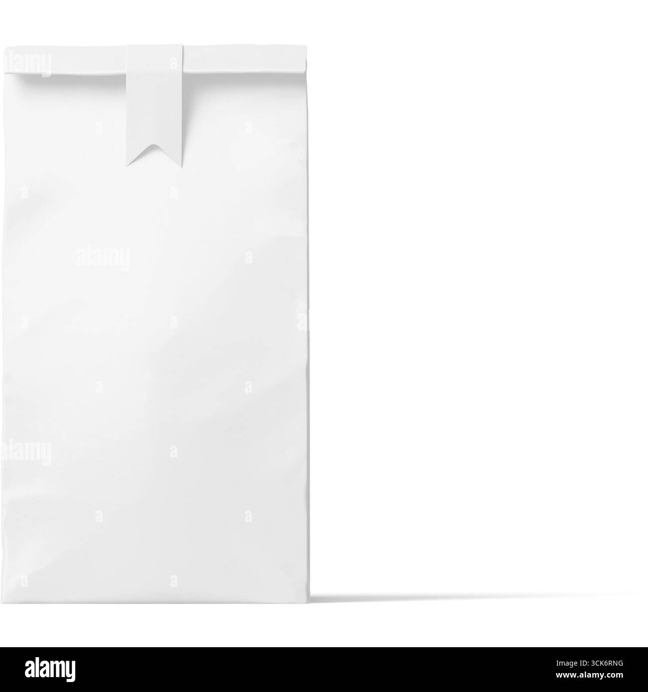 A plain white paper bag designed for packaging or carrying items. Stock Photo