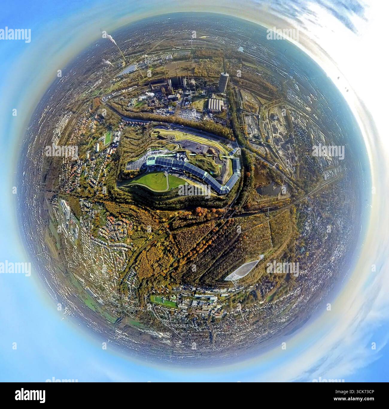 Aerial view, alpincenter indoor ski hall and ArcelorMittal Bottrop ...