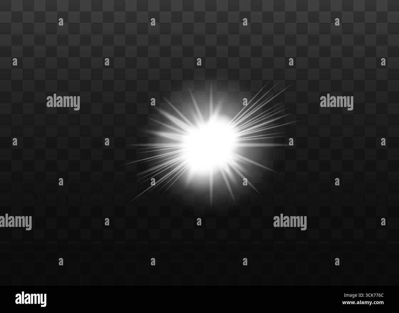 Bright Light Radiating with a Starburst Effect on Transparent Background. Stock Vector