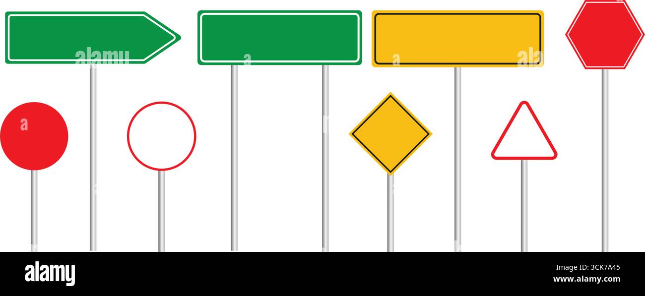 Road sign set blank template isolated on transparent background. Stock Vector