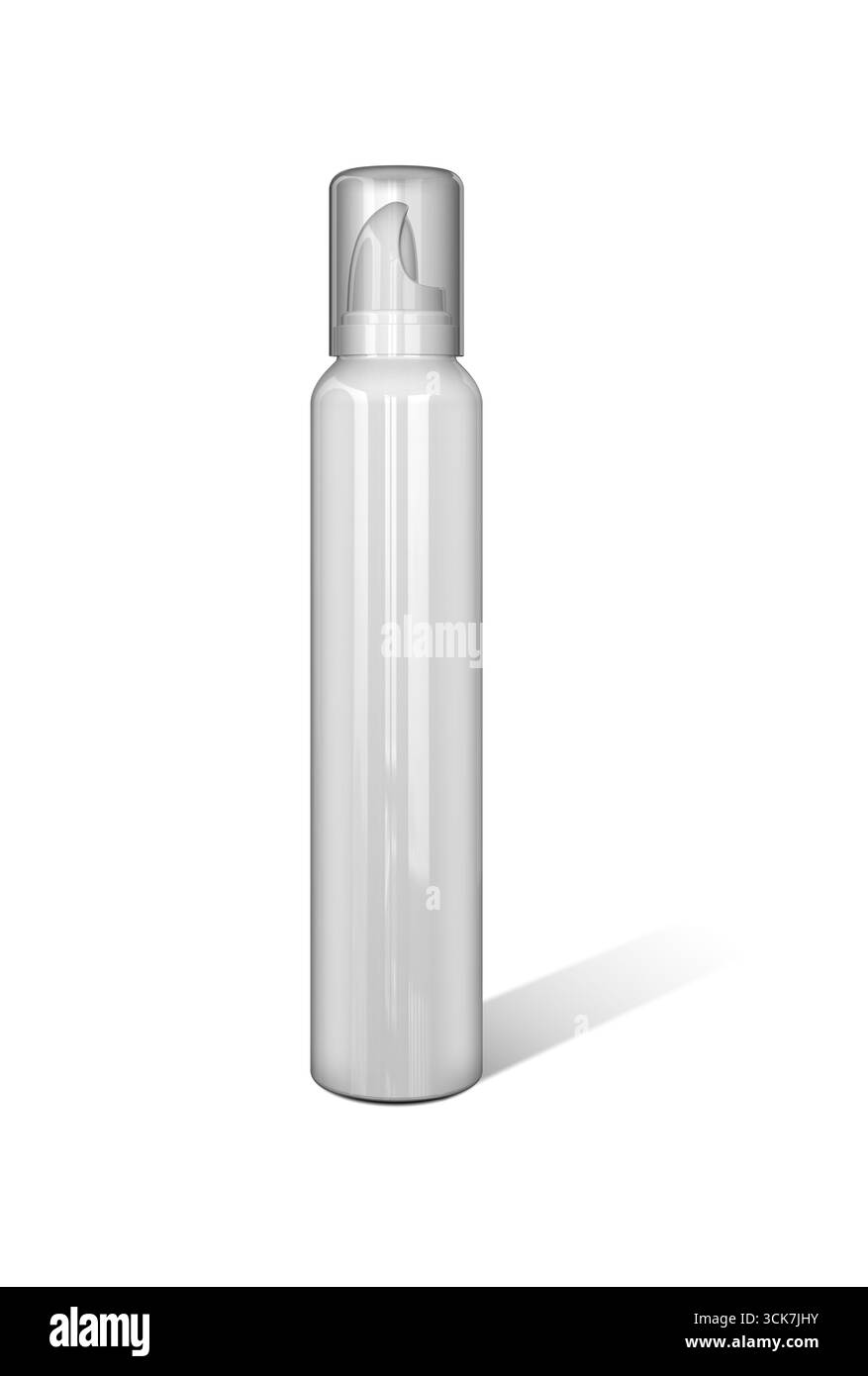 A clear spray bottle with a pump top, typically used for liquids like hair products or cleaning solutions. Stock Photo