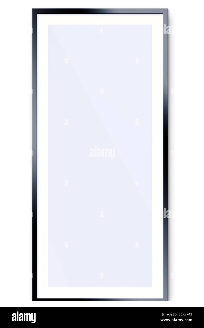 A simple, modern mirror with a sleek black frame, designed for reflection and decoration. Stock Photo