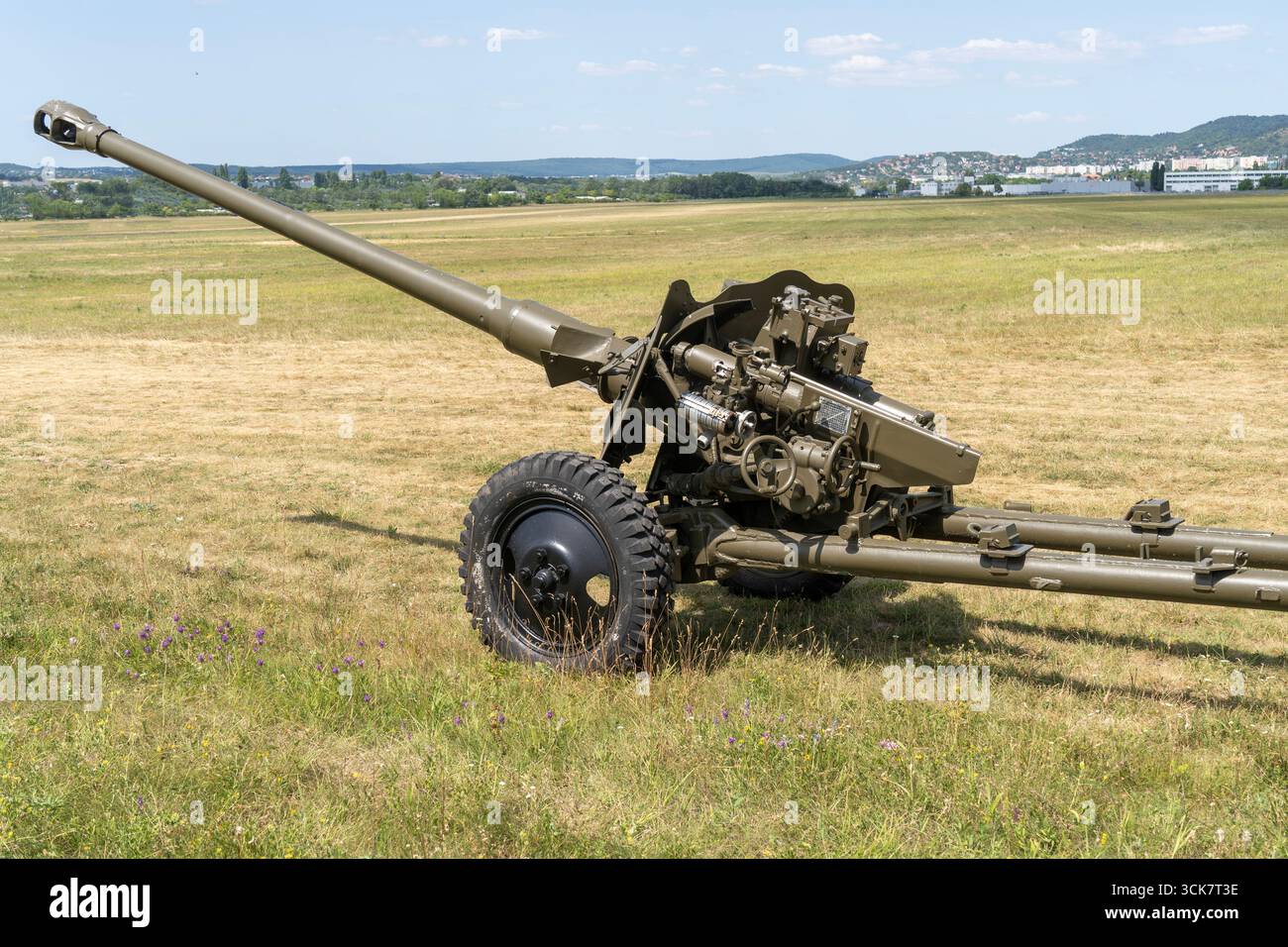Old soviet divisional 85-mm calibre D44 field artillery gun on open ...