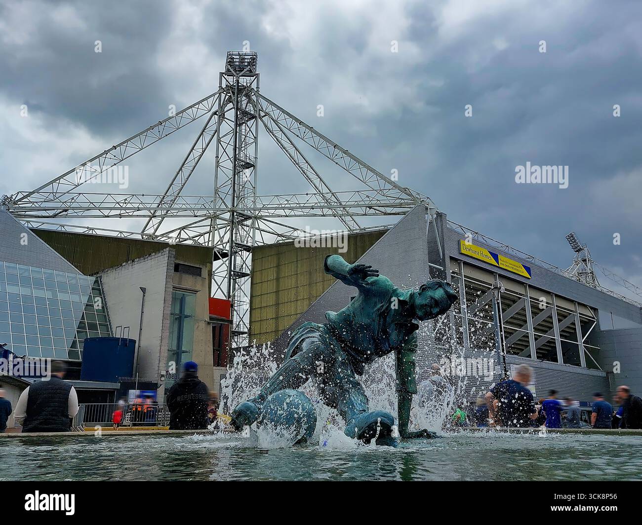 The statue of Sir Tom Finney "The Splash" outside Deepdale, home ground of Preston North End Stock Photo