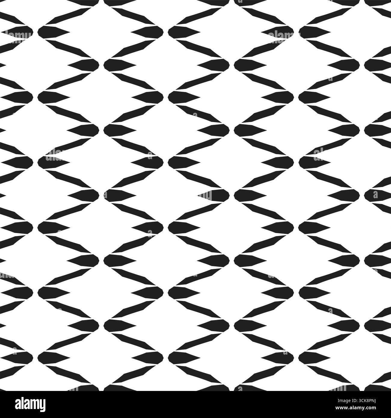 Repeating black geometric shapes forming a diamond grid pattern on a clean white background Stock Vector