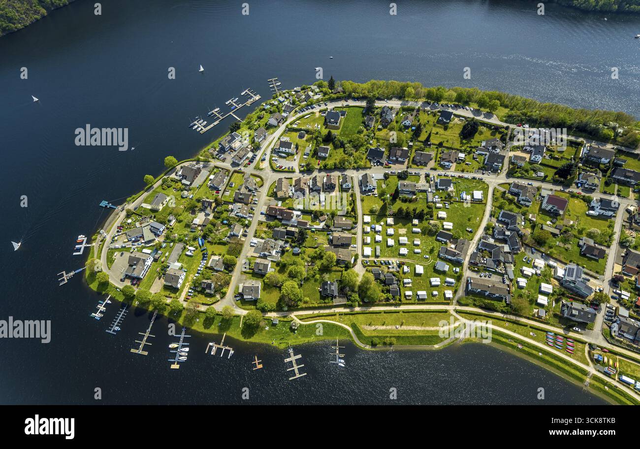 Aerial view, camping site Woffelsbach and residential area district ...