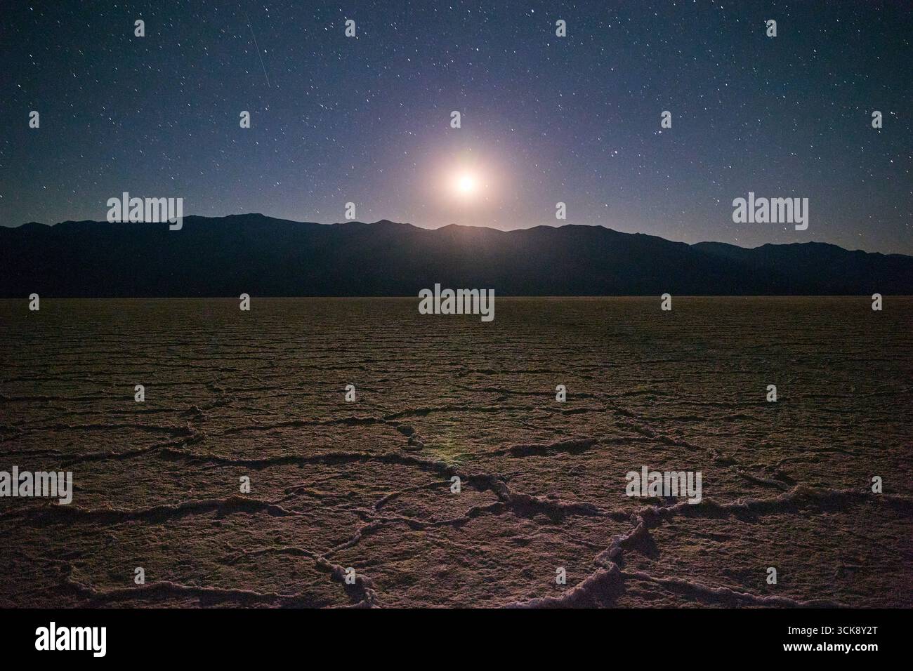 Badwater Basin Salt Flats Moonrise and Starry Night Sky in Death Valley ...