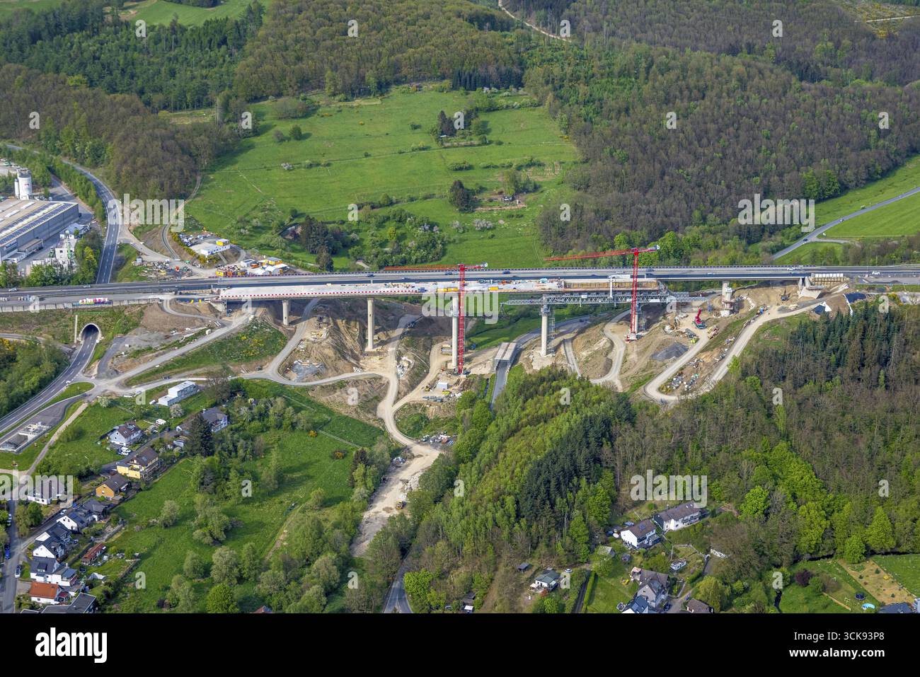 Aerial view, construction work, construction site and new construction ...
