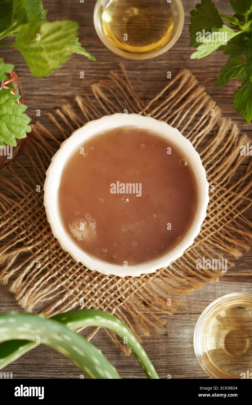 Homemade flax seed gel, aloe vera, argan oil, apple cider vinegar and ...