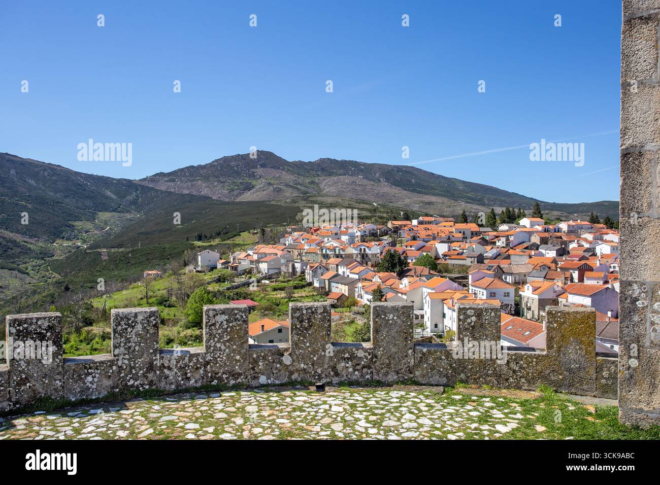 The Castle of Folgosinho,  Castelo de Folgosinho, is a medieval castle in the civil parish of Folgosinho municipality of the Gouveia central Portugal Stock Photo